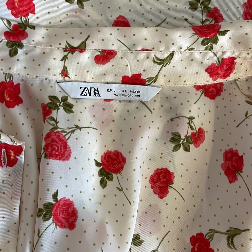 Zara floral print puff sleeve blouse large - Picture 6 of 7